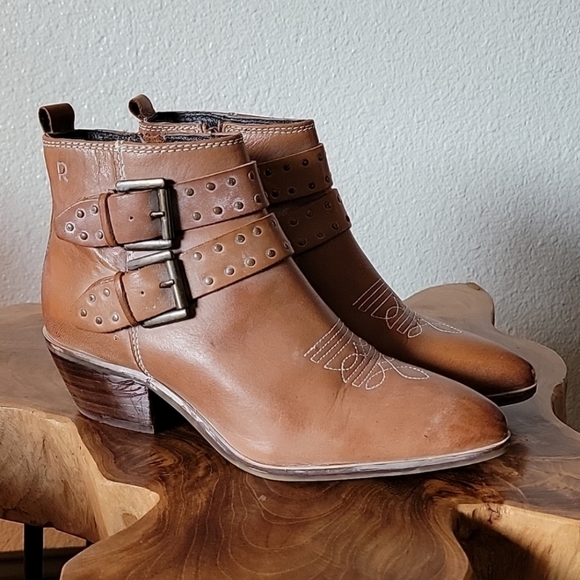 roan Shoes - ROAN By Bed Stu Ville Western Buckle Distressed Booties Ankle Boots Leather 8